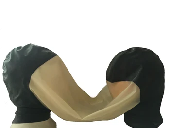 100% latex maszk gumi Gummi Dupla fekete fejfedő átlátszó díszítés Cosplay Party kézzel készített testreszabás 0,4mm XXS-XXL méret