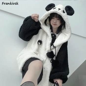 Parkas - nők Aranyos panda minta All-match meleg divat Kínai stílusú hosszú ujjú High Street Hotsweet Egyszerű őszi Főiskolai Elegáns