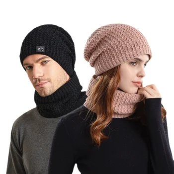 Unisex téli sapka sapka snood szett meleg hullámos kötött termikus kalap nyakmelegítő vastagabb szőrmével bélelt téli kalapsál nőknek