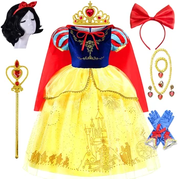 Disney lány hercegnő Hófehérke ruha gyerek Deluxe hímzőruha Fancy Halloween Farsangi party Cosplay jelmezek Ruha Gyerek paróka