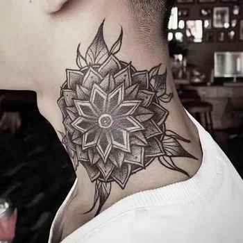 1PC fekete virágnyakú hamis tetováló matrica férfiaknak vízálló vaku ideiglenes tatto testkar művészet tatuk