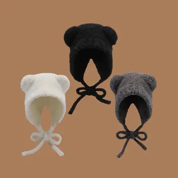Beanie Hat Bear Ears kötött kalap Személyiség Skull Cap Gyapjú kalap Macska fülek sapka Rajzfilm All-match plüss kalap utcai viselet