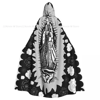 Unisex Felnőtt Guadalupei Szűz vintage fekete köpeny kapucnis hosszú boszorkány jelmez cosplay
