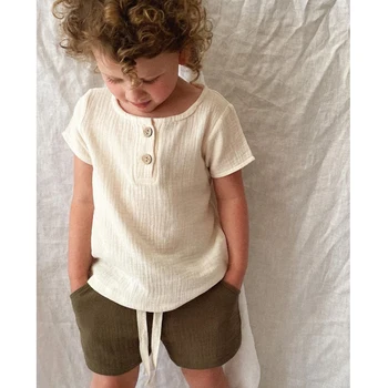 Baby Boys ruha szettek Rövid ujjú pulóver gombos pólók + rugalmas rövidnadrágok