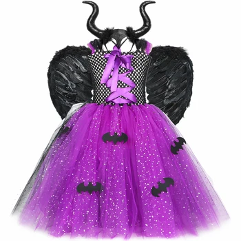 Halloween boszorkány jelmez gyerekeknek Farsangi parti ruhák Sparkly Evil Dark Queen Cosplay ruhák Girls Fancy Tutu hercegnő ruha