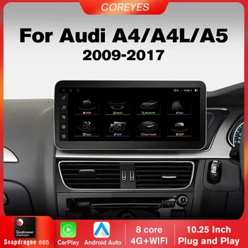 COREYES 10,25 hüvelykes Android 12.0 autórádió Audi A4 A4L A5 RHD 2009-2016 sztereó Carplay multimédia lejátszó érintőképernyős GPS