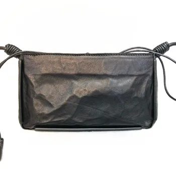 Kézzel készített valódi bőr báránybőr táskák nőknek Pliszírozott bőr design Női váll kereszttáskák Vintage zsinóros tömör pénztárca