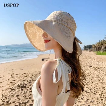 USPOP New Women nyári napsapka Csipke széles karimájú strandsapka UV-mentes napernyő korona nélkül