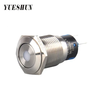 YUESHUN 16mm nyomógombos kapcsoló Elektromos berendezések rozsdamentes acél kapcsoló Dot megvilágított LED színes pillanatnyi tápkapcsolók