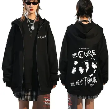 Rock Band The Cure The Head Tour Cipzáras kapucnis pulóver Férfi divat Vintage cipzáras kapucnis pulóver Punk stílusú túlméretezett kabát kabátok