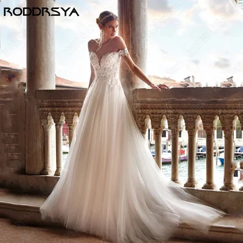 RODDRSYA hercegnő vállról Kedvesem esküvői ruha illúzió csipke menyasszonyi ruhák gomb rátétes vestidos de novia A-vonal