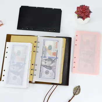 A6/A7 fekete rózsaszín iratgyűjtő zsebek Iratgyűjtő cipzáras mappák 6 gyűrűs notebook elválasztó oldalhoz Vízálló PVC levél irattartó táska