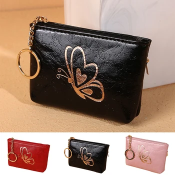 Bronzosító pillangónyomtató pénztárca PU bőr érme pénztárca felakasztható táska női cipzáras pénztárca puha stílusos többszínű pénztárca
