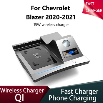 Qi autós USB vezeték nélküli töltő 15W a Chevrolet Blazer 2020 2021 Plug and Play telefon gyorsan, QC3.0 USB töltőlemez termékkel