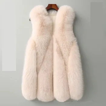 Őszi téli nők Faux Fox bunda Közepes hosszúságú mellény Divatmellény Női alkalmi Melegen tartani Temperamentum Karcsú felsőruházat